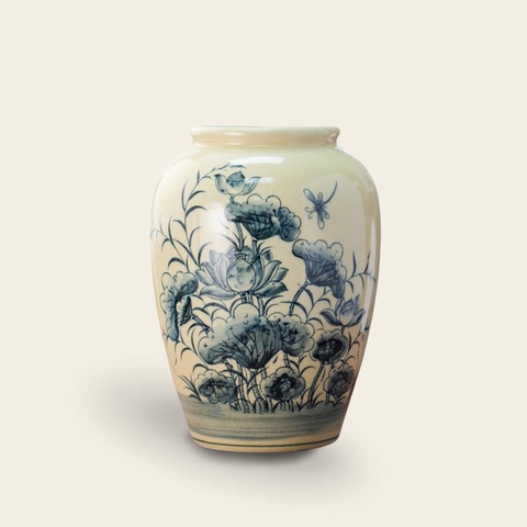 BÌNH HOA HOÀNG SEN GỐM CHU ĐẬU VẼ HOA SEN TRUYỀN THỐNG