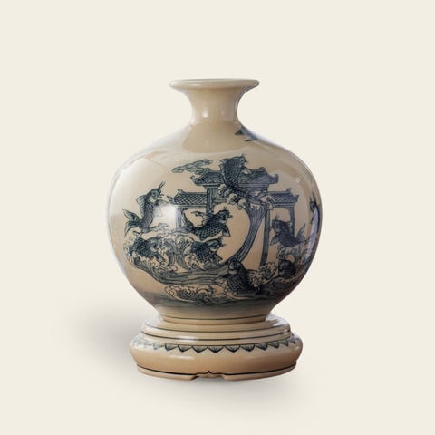 BÌNH GIỌT NGỌC GỐM CHU ĐẬU PHIÊN BẢN CÁ CHÉP VƯỢT VŨ MÔN