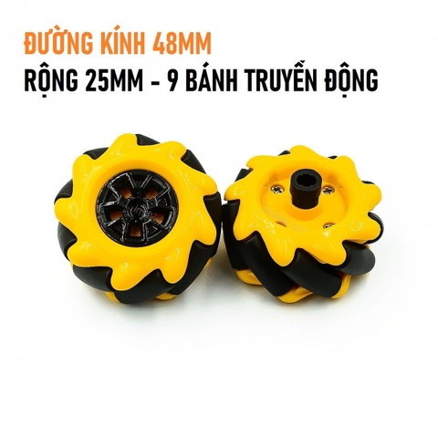 Cặp bánh xe Mecanum màu đen viền vàng đường kính 48mm