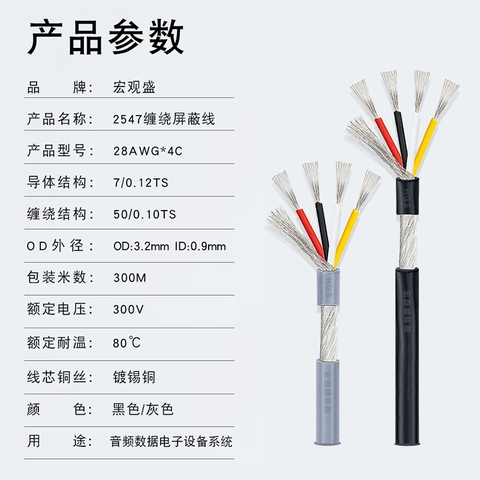 Dây tín hiệu 2547 màu Đen 4 lõi có chống nhiễu lõi 28AWG vỏ PVC