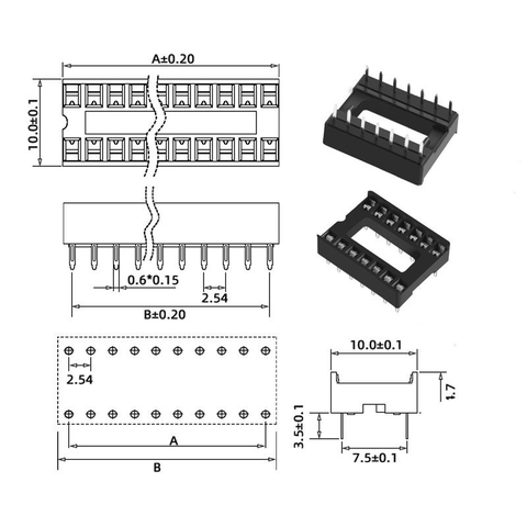 Đế IC 32 chân vuông hẹp hai hàng 2.54mm 1A 60VAC