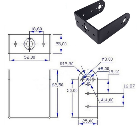 Gá động cơ Servo chữ U 56x26mm Cao 65mm