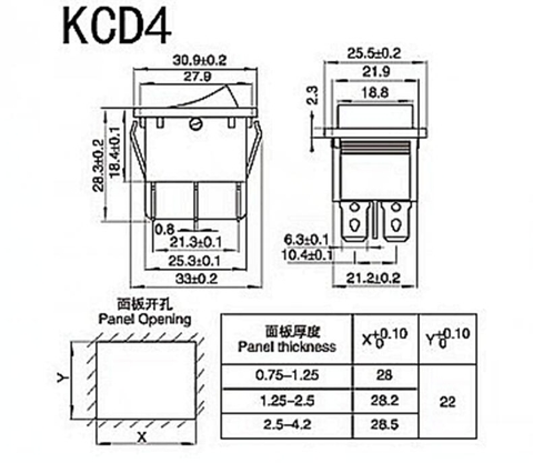 KCD4-4P công tắc ON-OFF màu Đen 4 chân 15A