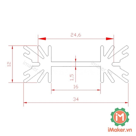 Nhôm tản nhiệt 34x25x12mm