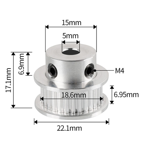 Pulley GT2 30 răng bản 6mm trục 5mm