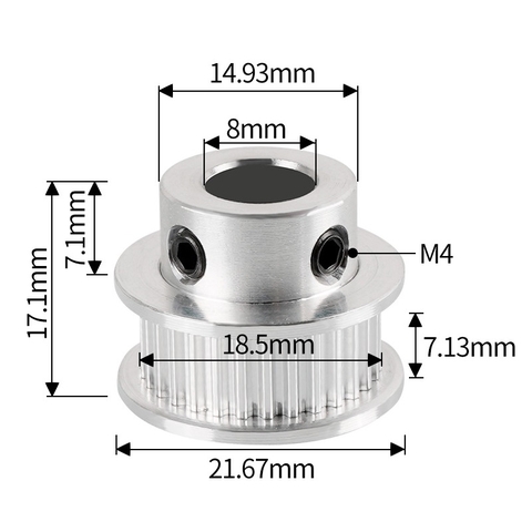 Pulley GT2 30 răng bản 6mm trục 8mm