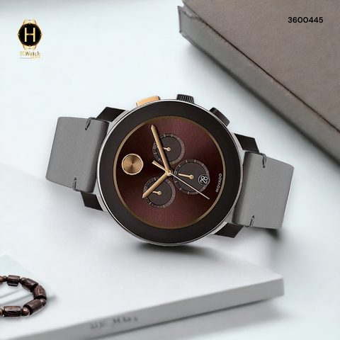 Đồng Hồ Nam Movado Quartz Large Bold Chronograph 3600445 Dây Da Xám Mặt Nâu