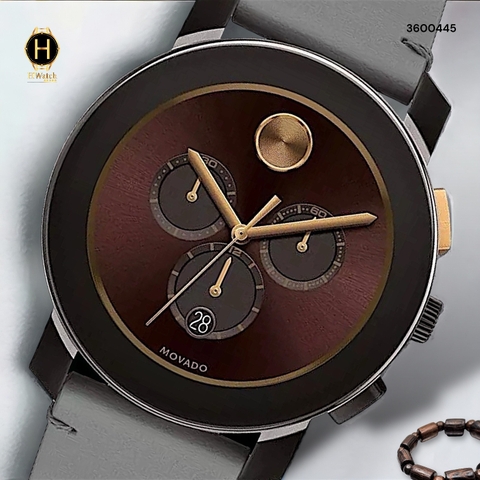 Đồng Hồ Nam Movado Quartz Large Bold Chronograph 3600445 Dây Da Xám Mặt Nâu