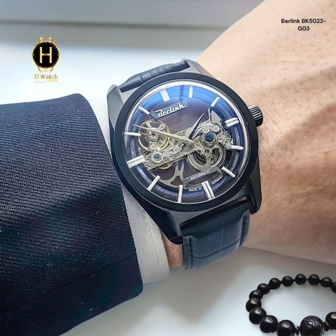 Đồng Hồ Nam Berlink Automatic BK5023-G03 Dây Da Vỏ Đen Mặt Đen 