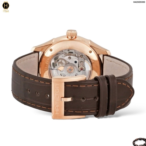 Đồng Hồ Nam Hamilton Automatic Jazzmaster Skeleton Spiky-H H42505510 Dây Da Mặt Trắng Sapphire