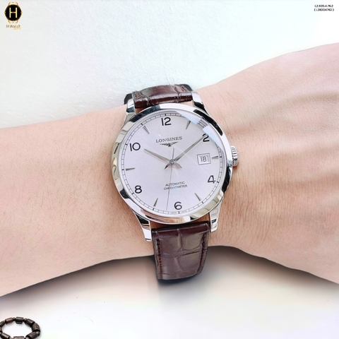 Đồng Hồ Nam Longines Automatic Record Collection Chronometer L2.820.4.76.2 (L28204762) Dây Da Mặt Trắng Sapphire.