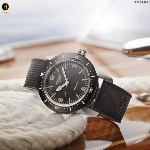 Longines Automatic Heritage Skin Diver Dây Cao su Mặt Đen Sapphire. L2.822.4.56.9 ( L28224569 )