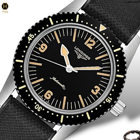 Longines Automatic Heritage Skin Diver Dây Cao su Mặt Đen Sapphire. L2.822.4.56.9 ( L28224569 )