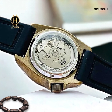 Đồng Hồ Nam Seiko 5 Automatic SRPE80K1 Sport Dây Silicon Nâu Mặt Đen