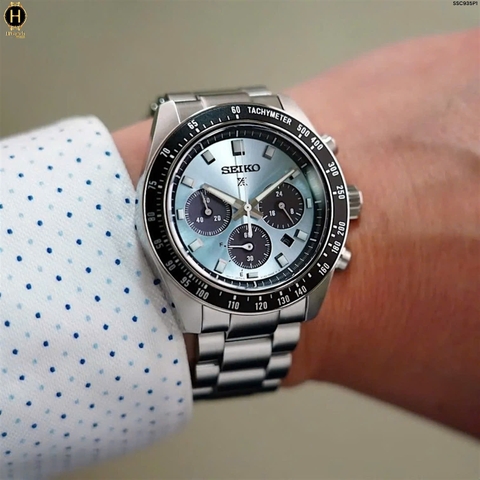 Đồng Hồ Nam Seiko Quartz Solar Prospex Speedtimer SSC935P1 Dây Thép Mặt Xanh Nhạt