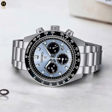 Đồng Hồ Nam Seiko Quartz Solar Prospex Speedtimer SSC935P1 Dây Thép Mặt Xanh Nhạt