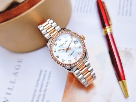 Đồng Hồ Nữ Stuhrling Quartz 3936.5 M15019 Dây Sắt Demi Trắng Diamond