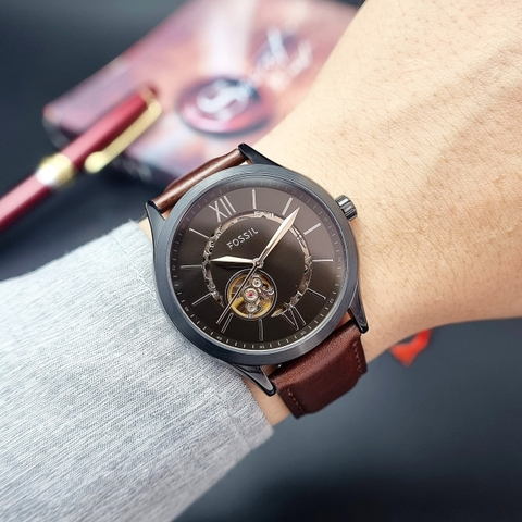 Đồng Hồ Nam Fossil Automatic Fenmore BQ2651 Dây Da  Nâu Vỏ Đen