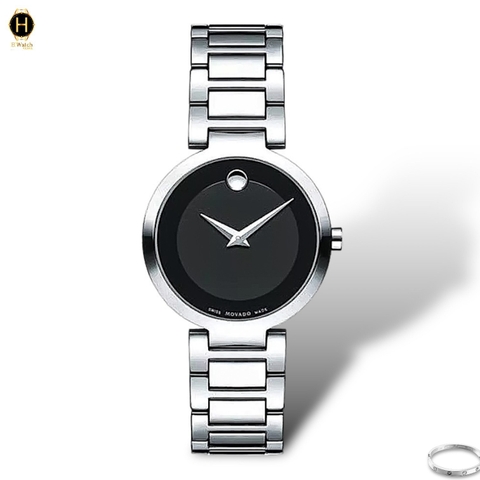 Đồng Hồ Nữ Movado Quartz Modern Classic 0607101 Dây Thép Trắng Mặt Đen
