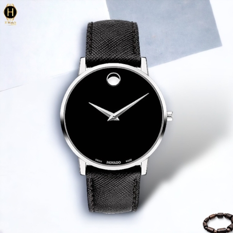 Đồng Hồ Nam Movado Quartz 0607194 Dây Da Đen Mặt Đen