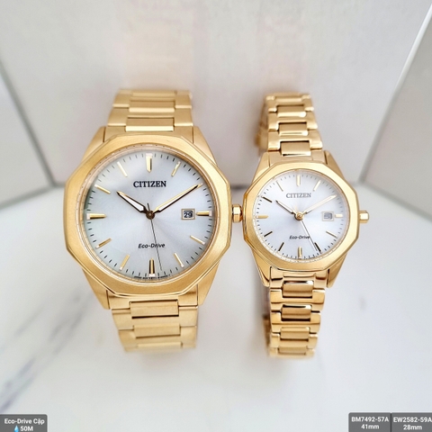 Đồng Hồ Cặp Citizen Quartz Eco-Drive BM7492-57A  EW2582-59A ( Giá 1 Chiếc )