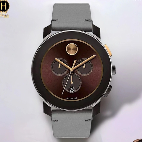 Đồng Hồ Nam Movado Quartz Large Bold Chronograph 3600445 Dây Da Xám Mặt Nâu