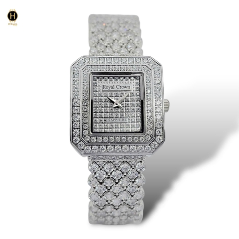 Đồng Hồ Nữ Royal Crown Quartz 3619M Thép Trắng Mặt Full Đá