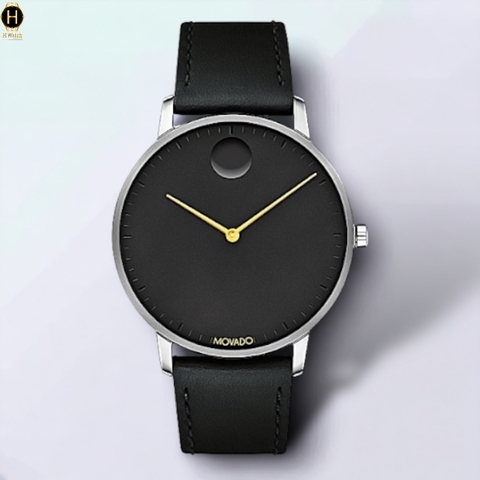 Đồng Hồ Nam Movado Quartz Face 3640033 Dây Da Đen Mặt Đen Kim Vàng