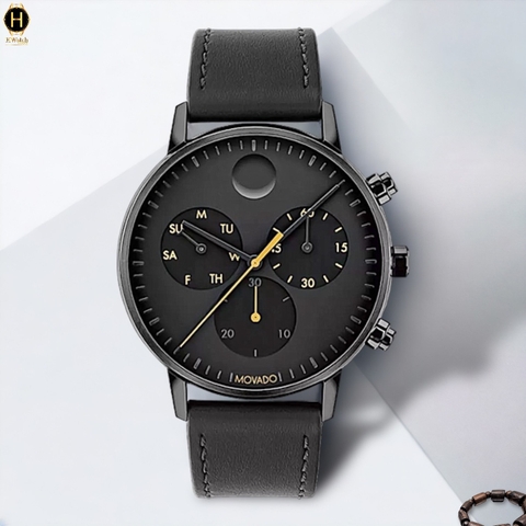 Đồng Hồ Nam Movado Quartz Chronograph Face 3640039 Dây Da Đen Mặt Đen