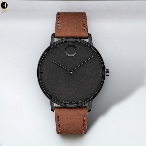 Đồng Hồ Nam Movado Quartz 3640068 Face Dây Da Nâu Mặt Đen