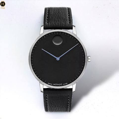 Đồng Hồ Unisex Movado Quartz Face 3640099 Dây Da Đen Mặt Đen Kim Xanh