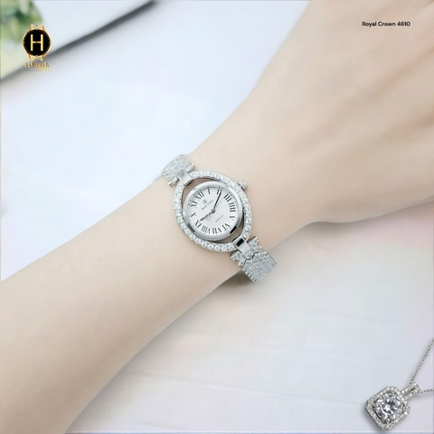Đồng Hồ Nữ Royal Crowm Quartz 4610 Dây Sắt Đính Đá