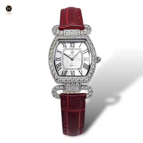 Đồng Hồ Nữ Royal Quartz 4670 Da Đỏ Mặt Trắng