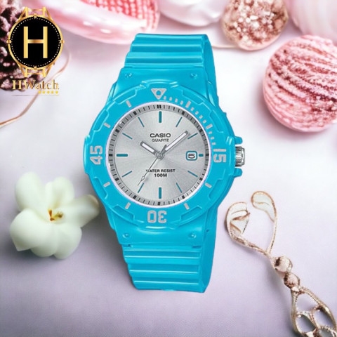 Đồng Hồ Nữ Casio Quartz LRW-200H-2E3 Dây Nhựa Trắng Vỏ Xanh Mặt Bạc