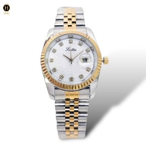Đồng Hồ Nữ Scottie Quartz 9570 Thép Demi Gold Mặt Trắng