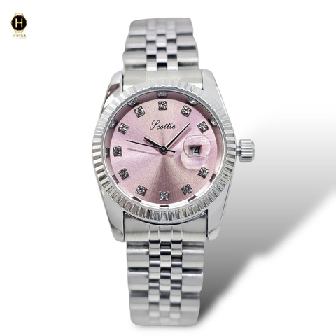 Đồng Hồ Nữ Scottie Quartz 9570 Thép Trắng Mặt Hồng