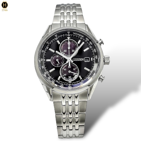 Đồng Hồ Nam Citizen Quartz Eco-Drive Chronograph CA0450-57E Dây Thép Vỏ Trắng Mặt Đen Sapphire