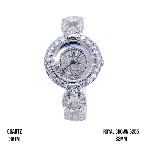 Đồng Hồ Nữ Royal Crown Quartz 6255 Đá Dây Thép