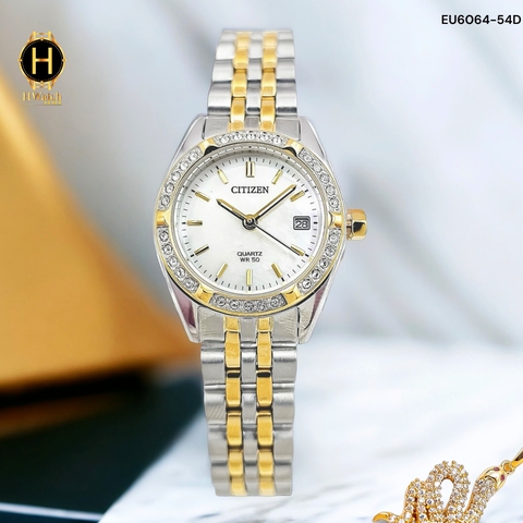 Đồng Hồ Nữ Citizen Quartz EU6064-54D Dây Thép Vỏ Trắng Mặt Khảm Trai 