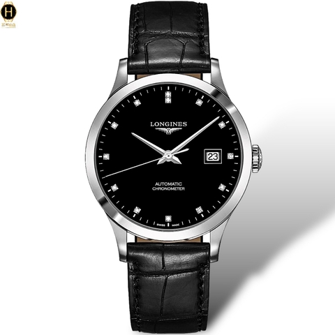 Đồng Hồ Nam Longines Automatic Record Collection Chronometer L2.821.4.57.2 (L28214572) Dây Da Mặt Đen Sapphire.