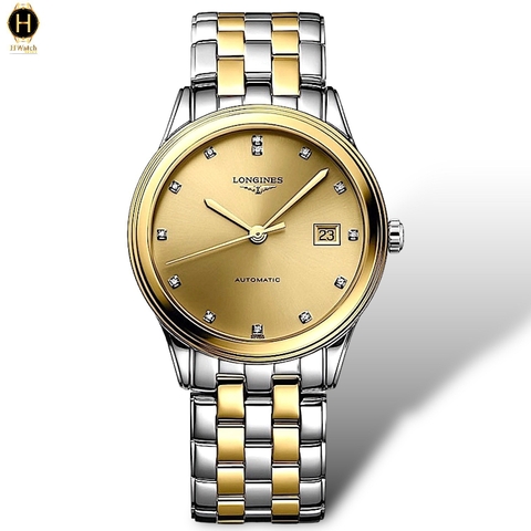Đồng Hồ Nam Longines Automatic Flagship L4.774.3.37.7 (L47743377) Dây Thép Demi Vàng Mặt Vàng Sapphire.