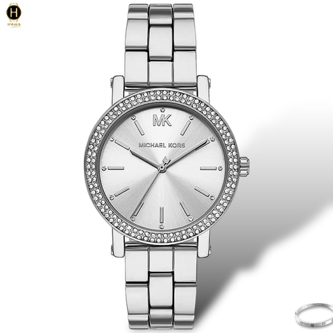 Đồng Hồ Nữ Michael Kors Quartz Three-Hand MK7347 Dây Thép Mặt Bạc