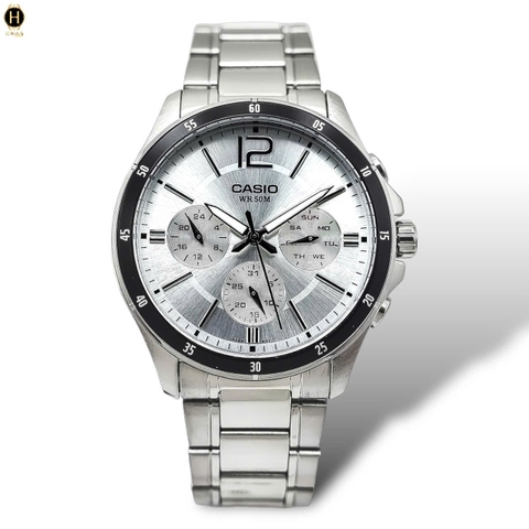 Đồng Hồ Nam Casio Quartz MTP-1374D-7AVDF Dây Thép Bạc Mặt Đen