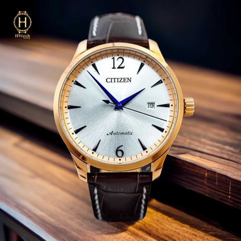 Đồng Hồ Nam Citizen Automatic NJ0113-10A Dây Da Rose Mặt Trắng Kim Xanh
