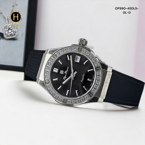 Đồng Hồ Nữ Olym Pianus Quartz OP990-45DLS-GL-D Dây Cao Su Mặt Đen Sapphire
