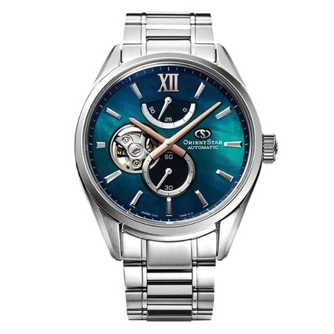 Đồng Hồ Nam Orient Star Automatic Semi Skeleton BLue green Grandient MOP Dial RK-BY0001A
