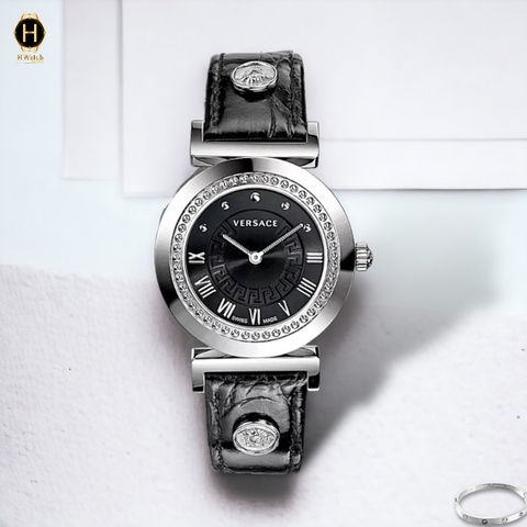 Đồng Hồ Nữ Versace Quartz P5Q99D009S Vanity Dây Da Đen Mặt Đen Sapphire