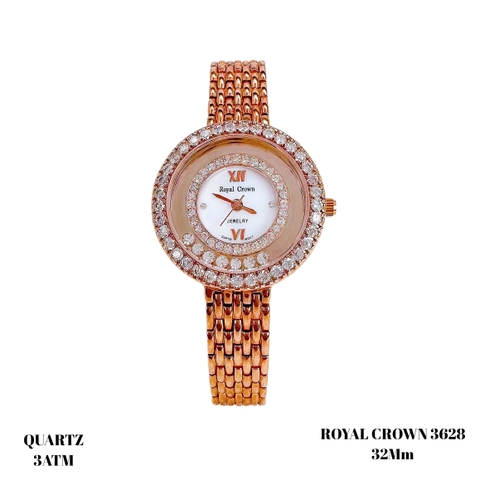  Đồng hồ Nữ Royal Crown Quartz 3628 Thép Rose