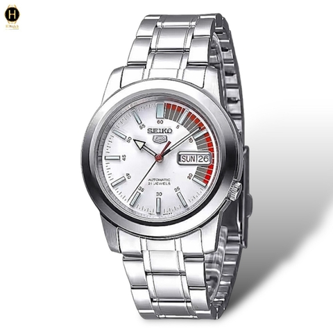 Đồng Hồ Nam Seiko 5 Automatic Sports Day-Date SNKK25K1 Dây Thép Mặt Trắng