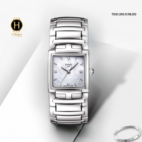 Đồng Hồ Nữ Tissot Quartz T051.310.11.116.00 Vuông Diamond Dây Thép Mặt Trắng